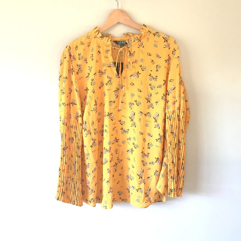 Lauren Ralph Lauren Mustard Yellow Floral Blouse - Picture 2 of 7